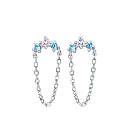 925 Sterling Silver Needle Light Blue Zircon Stud Earrings for Women Fashion Blue Enamel Pendant Earrings Luxury Jewelry Gifts