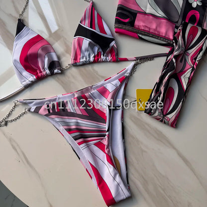 Classic Design Women's Headband Swimsuits with Letter Signature Logo Designer Brand Lady Sexy Scarf Swimsuits Beachwear
