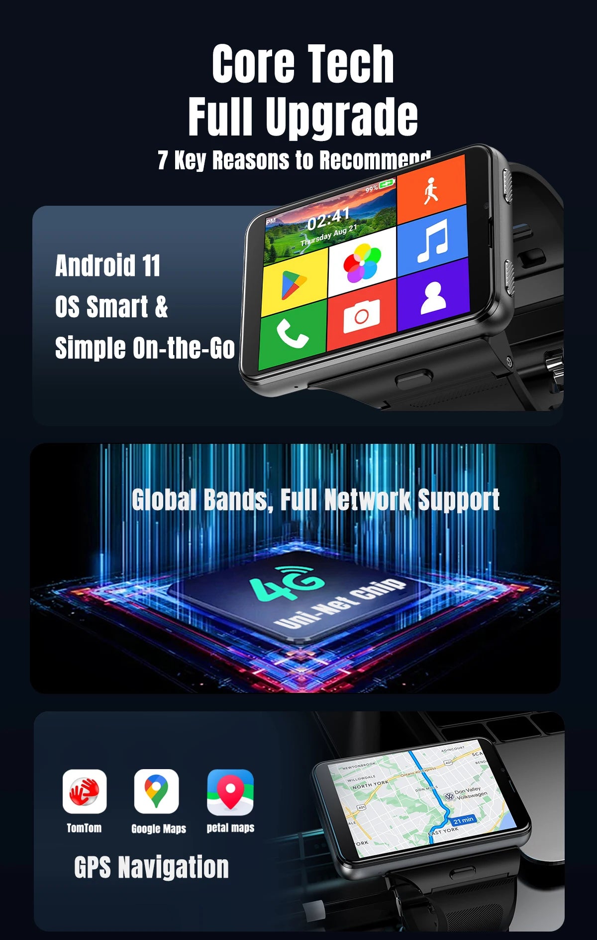 Factory S999 4G LTE Smart Watch 4GB RAM 64GB ROM 2.88" Big Screen Dual Camera Quad Core 2300mAh Android 11.0 Men Smartwatch Men