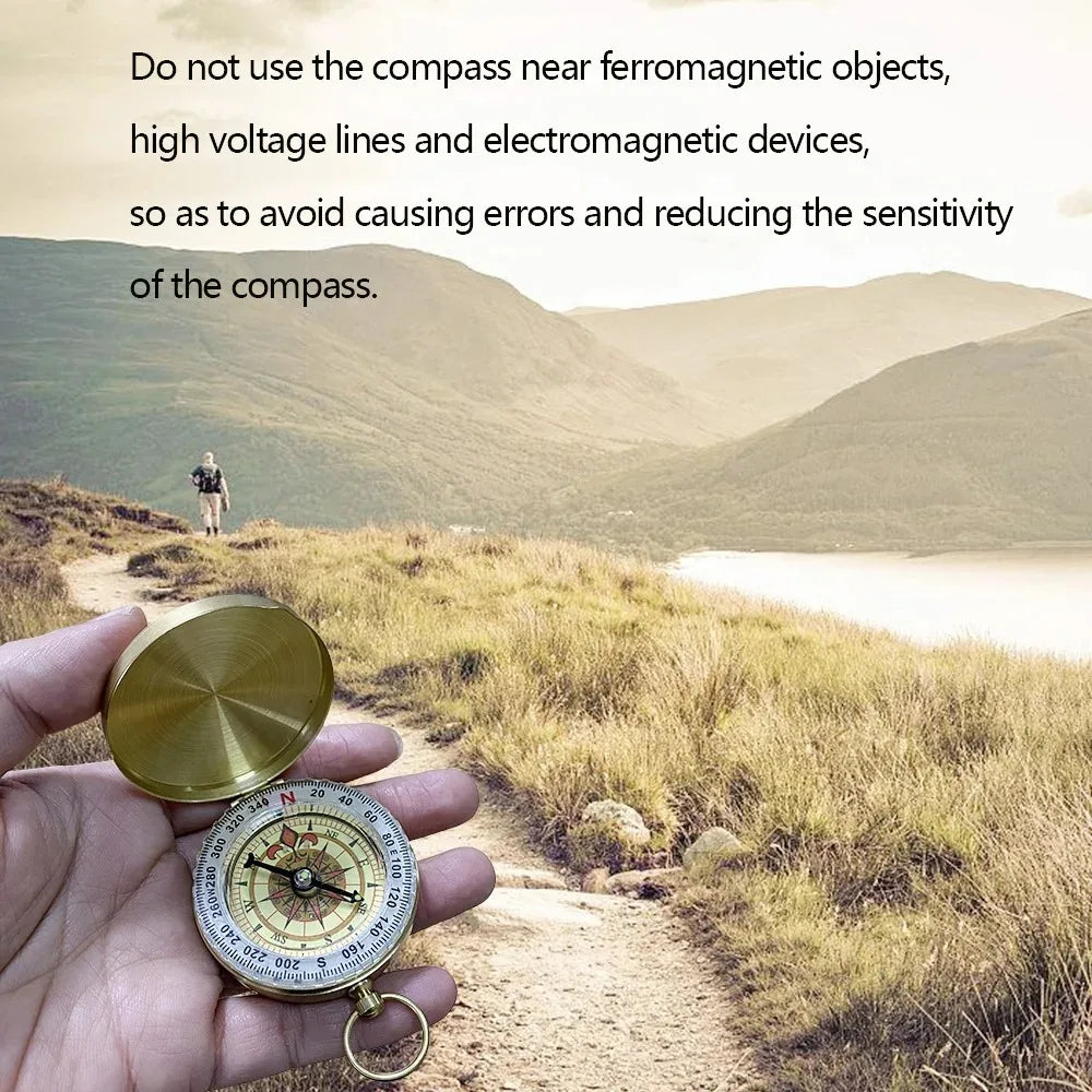 Portable Pocket Brass Compass Luminous Navigation Compass Gold Copper Color for Outdoor Camping Hiking Survival Adventure