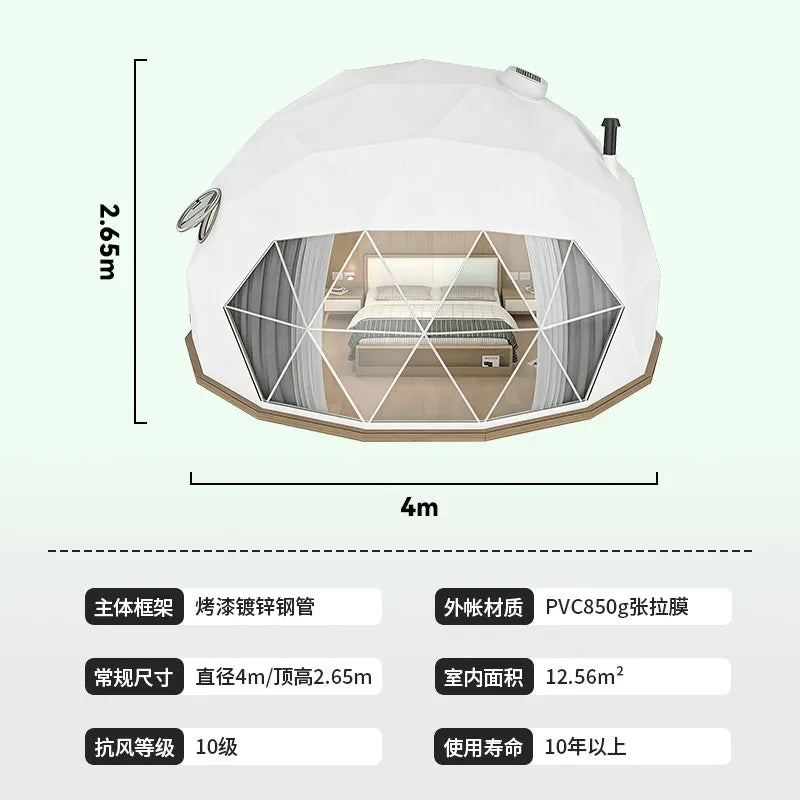 Geodesic Dome Manor Greenhouse Tent Leisure Resort Vacation Outdoor Glamping Round Tent Transparent Starry Sky Luxury Hotel Dome