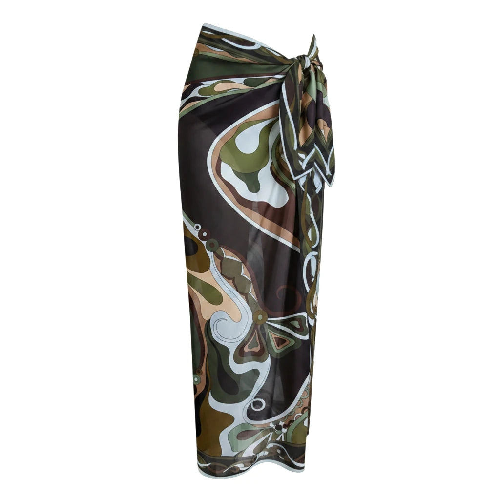 2026 New Long Sleeve Vintage Print One Piece Swimwear Zipper Women Bathing Suit And Wrap Skirt Surfing Swim Suit Beachwear