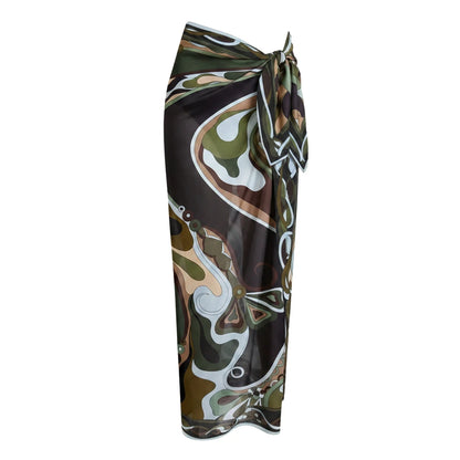 2026 New Long Sleeve Vintage Print One Piece Swimwear Zipper Women Bathing Suit And Wrap Skirt Surfing Swim Suit Beachwear