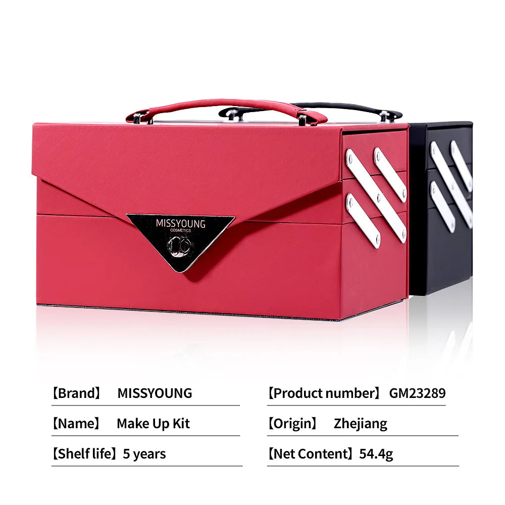 Portable Makeup Case Set Eyeshadow Lipstick Eyeliner Lip Liner Blush Complete Facial Cosmetic Kit, Ideal Holiday Gift Makeup Set
