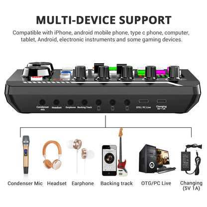 F998 Podcast Live Equipment Bundle, Professional Live Sound Card with Microphone Set Mixer Recording Studio Package Music Singin