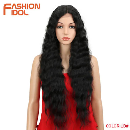 FASHION IDOL 30inch/75cm Water Wave Lace Wigs Synthetic Curly Lace Front Wigs Cosplay Ombre Blonde Hair Wigs For Black Women