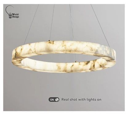 Round Faux Marble Chandelier Lights for Living Room Dining Room Resin Marble-effect Hanging Pendant Lamp Ring for High Ceiling