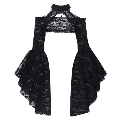 Gothic See Through Shrug Tops Grunge Aesthetic Black Flare Sleeve Crop Top Women Streetwear Vintage Punk Sexy Clothing