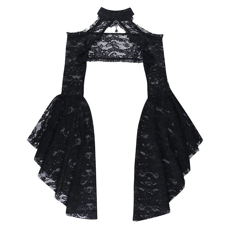 Gothic See Through Shrug Tops Grunge Aesthetic Black Flare Sleeve Crop Top Women Streetwear Vintage Punk Sexy Clothing
