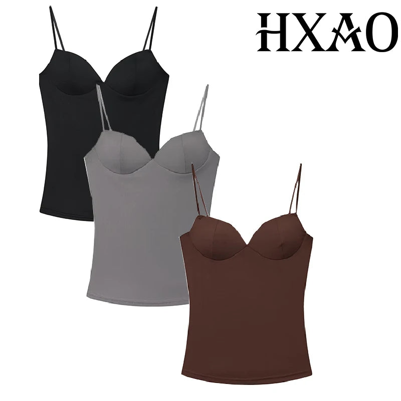 HXAO Woman Tops Corset Crop Top Women Sleeveless Black Brown Top With Straps Camisole Bodycon Backless Sexy Tops Bustier