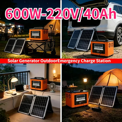 LiFePO4 600W Portable Power Station AC 220V 40Ah Solar Generator Storage Energy Power Bank for Camping Travel RV Home Emergency