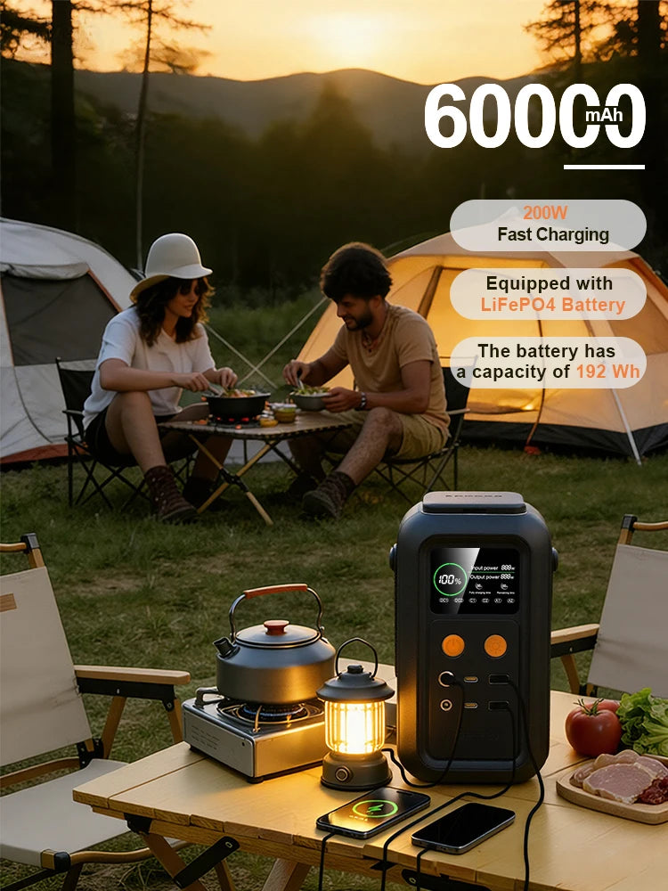 CTOLITY AXP200 200W Portable Solar Generator 192Wh Power Station Lifepo4 Battery Camping Power Bank Emergency Supply 140W PD