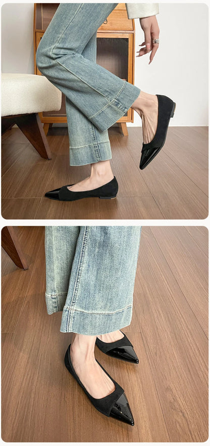 Women French Pointed Toe Flat Shoes Summer Fairy Style Patchwork Casual Shoes Elegant Shallow Footwear Matching Dresses Daily