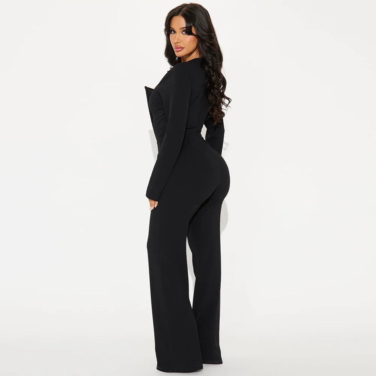 CM.YAYA Elegant Button Long Sleeve Irregular Girl Jumpsuits 2025 Spring Women's Overalls Outfits Night Club Streetwear One Piece
