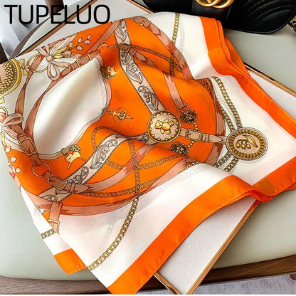 1pcs 70cm Roman Chain Silk Scarf for Women Simulated Silk Geometric Round Fashion Versatile Headwear Clothing Square Scarf