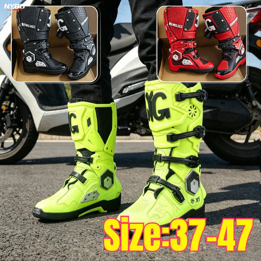 JG WOLVES Professional Motorcycle Boots Mens Long Motocross Off Road Racing Boots Wear Resistant Botas X7