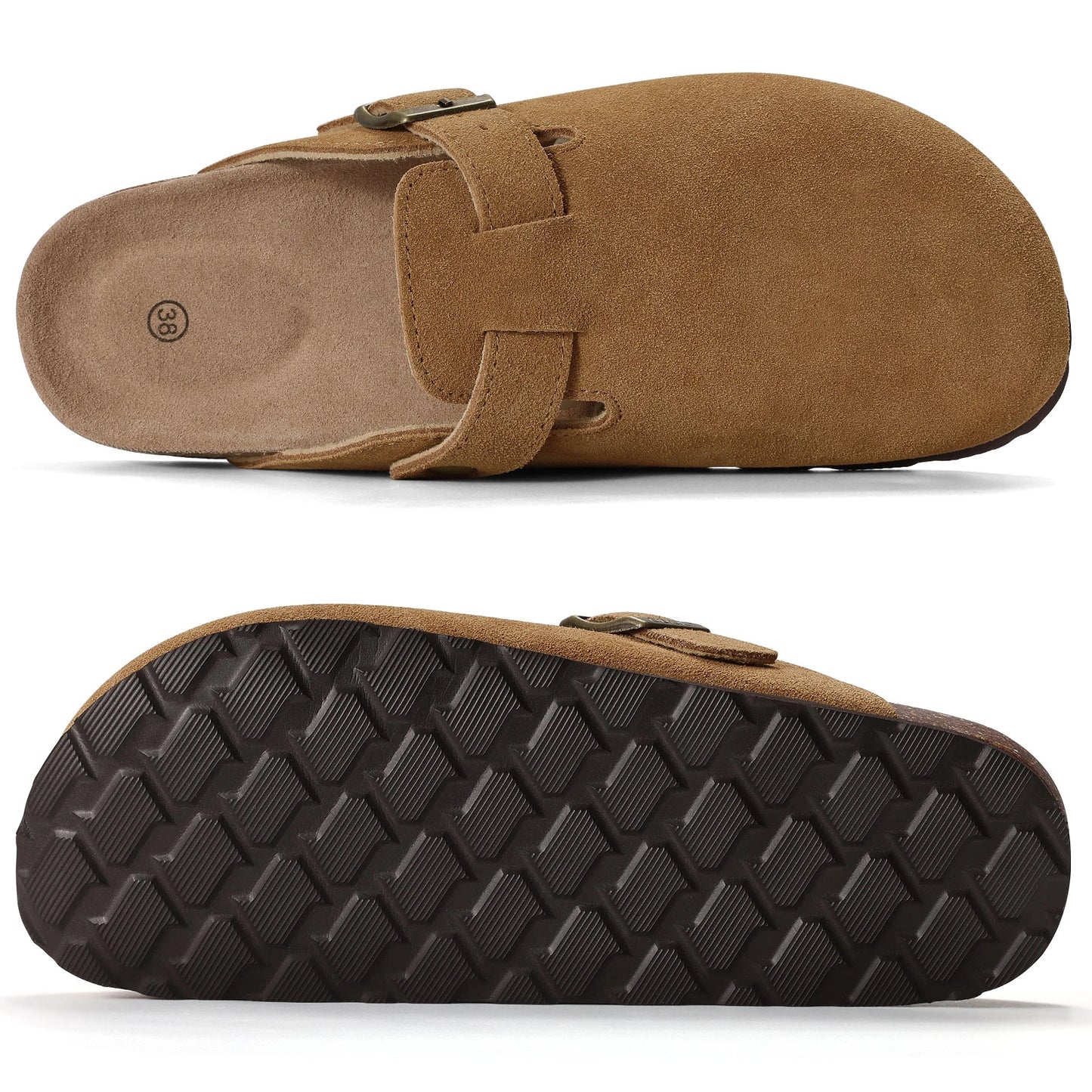 Kidmi New Cow Suede Women's Potato Shoes With Adjustable Strap Cork Insole Mules Outdoor Unisex Clogs Slippers With Arch Support