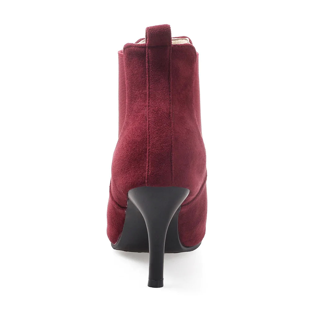 New Spring Sexy Black Wine Red Women Ankle Boots High Stelitto Heels Lady Dress Shoes Plus Small Big Size 11 32 43 45 48