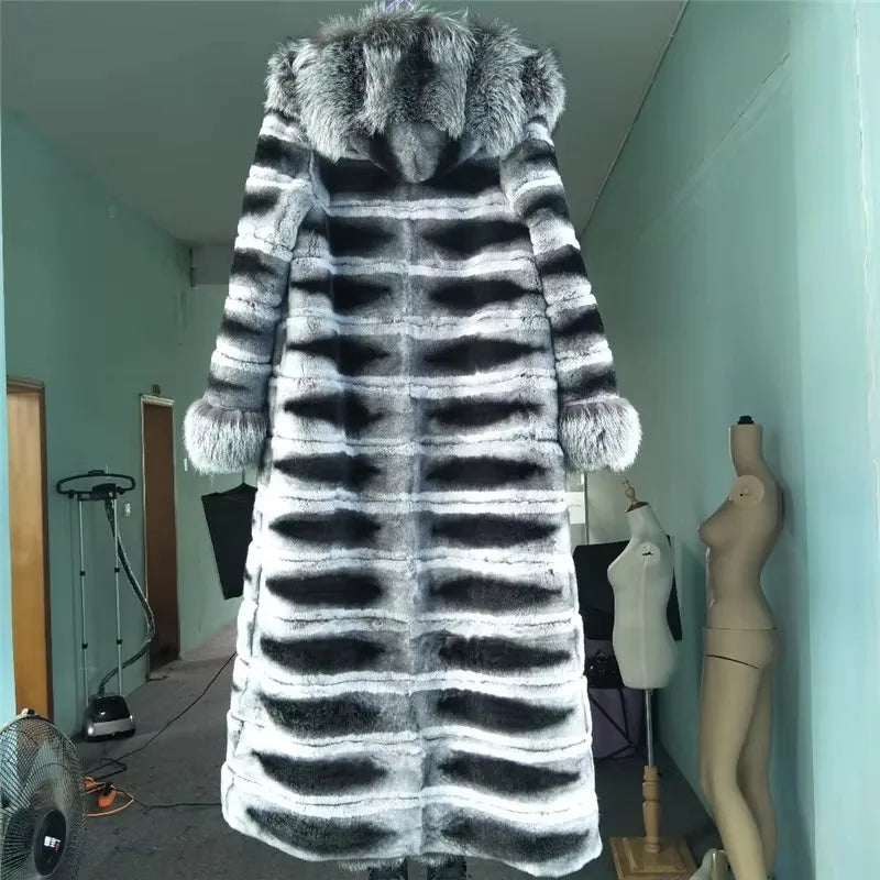 Women Rabbit Fur Jackets Real Rex Rabbit Fur Coat Women's Long Coat High Quality Winter Warm Natural Fur Party Jackets