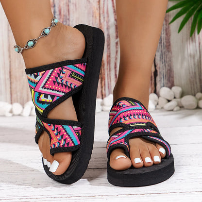 Summer Women Slippers Fashion Platform Sandals Open Toe Slip on Colorful Beach Shoes Ethnic Lightweight Slippers Slides Women