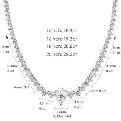 KNOBSPIN GRA Certified Moissanite Tennis Necklace with 4ct Pear Cut Pandent Solid 925 Silver Wedding Tennis Necklaces for Women