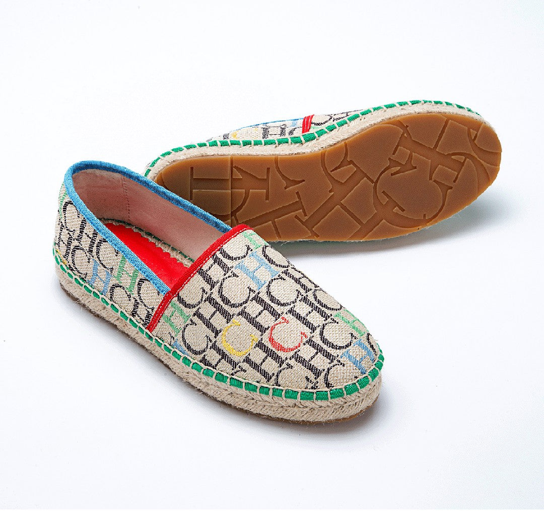 CH Fashion Monogram Print Commuter Flats Woven Material Fisherman 2025 New Luxury Brand Slip-On Women's Casual Shoes