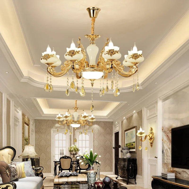 Nordic Luxury Gold Crystal LED Ceiling Chandelier LOFT Villa Lustre LED Pendant Lamp Living Room Hotel Hall Decor Hanging Lamps