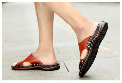 Men Summer Slippers Breathable Luxury Sandals Shoes Beach Classics Leather Mens Slippers Outdoor Flip Flop Indoor Slides Man