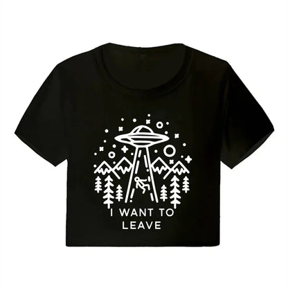 Korean Style Casual Crop Tops 2000s Y2k Print Women Tee Shirt Harajuku GOTH Cropped Mange Tshirt Funny Graphic T-shirt Female