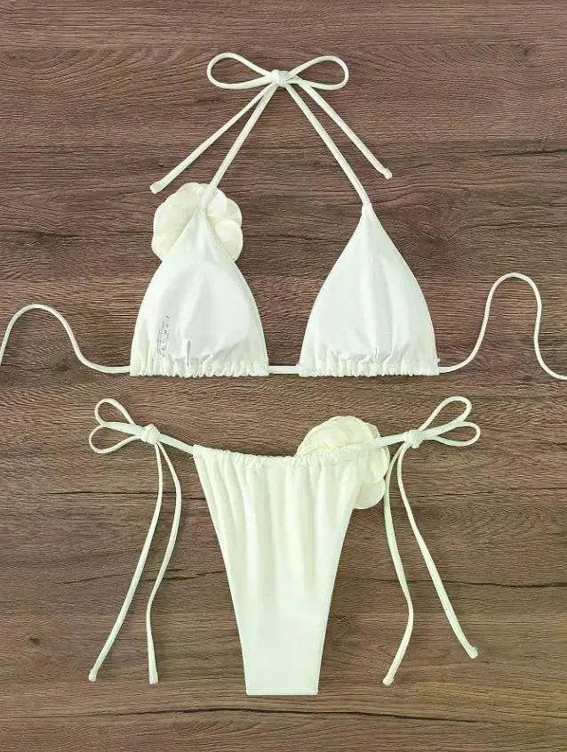 2026 S-L Sexy 3D Flowers Halter Strappy Bikini Women Swimwear Female Swimsuit Two-pieces Bikini Set Bather Bathing Suit Swim