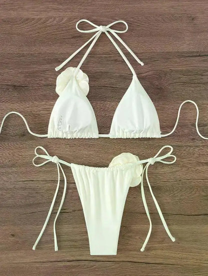 2026 S-L Sexy 3D Flowers Halter Strappy Bikini Women Swimwear Female Swimsuit Two-pieces Bikini Set Bather Bathing Suit Swim