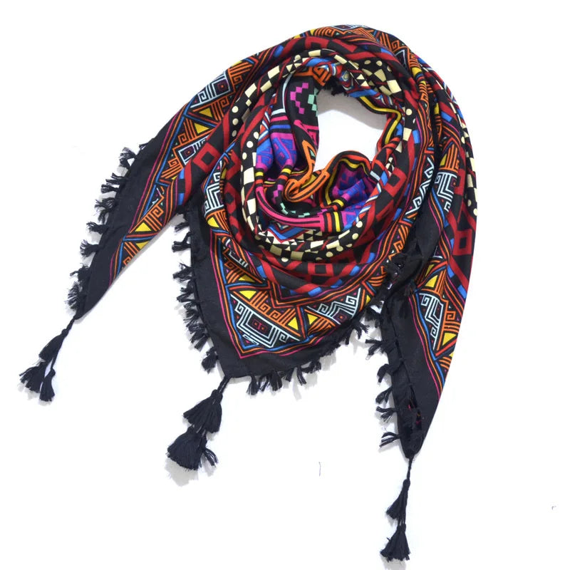 Scarf Winter Women Ladies Bohemian Print Shawl Russian Ethnic Wraps Tassel Scarves Bufanda Mujer Foulard Femme Square