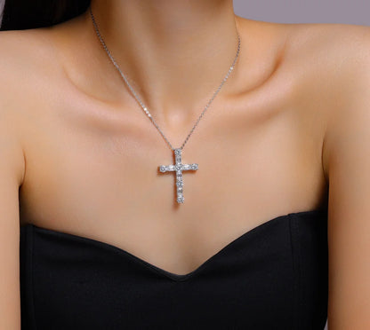 PureNew Cross Full Moissanite Diamond Necklace for Women 925 Sterling Silver Plated 18k Gold Women's Moissanite Chain Pendant