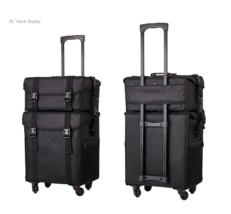 KLQDZMS Professional Cosmetic Case Female Oxford Cloth Beauty Manicure Toolkit Large Capacity Trolley With Wheel Luggage Bag