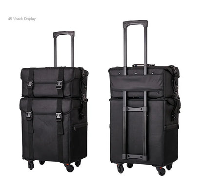 KLQDZMS Professional Cosmetic Case Female Oxford Cloth Beauty Manicure Toolkit Large Capacity Trolley With Wheel Luggage Bag