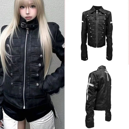 American Vintage Subculture Punk Jacket Long Sleeve Black Coat Slim Gothic Streetwear Casual Outerwear Daily Outfits 2026