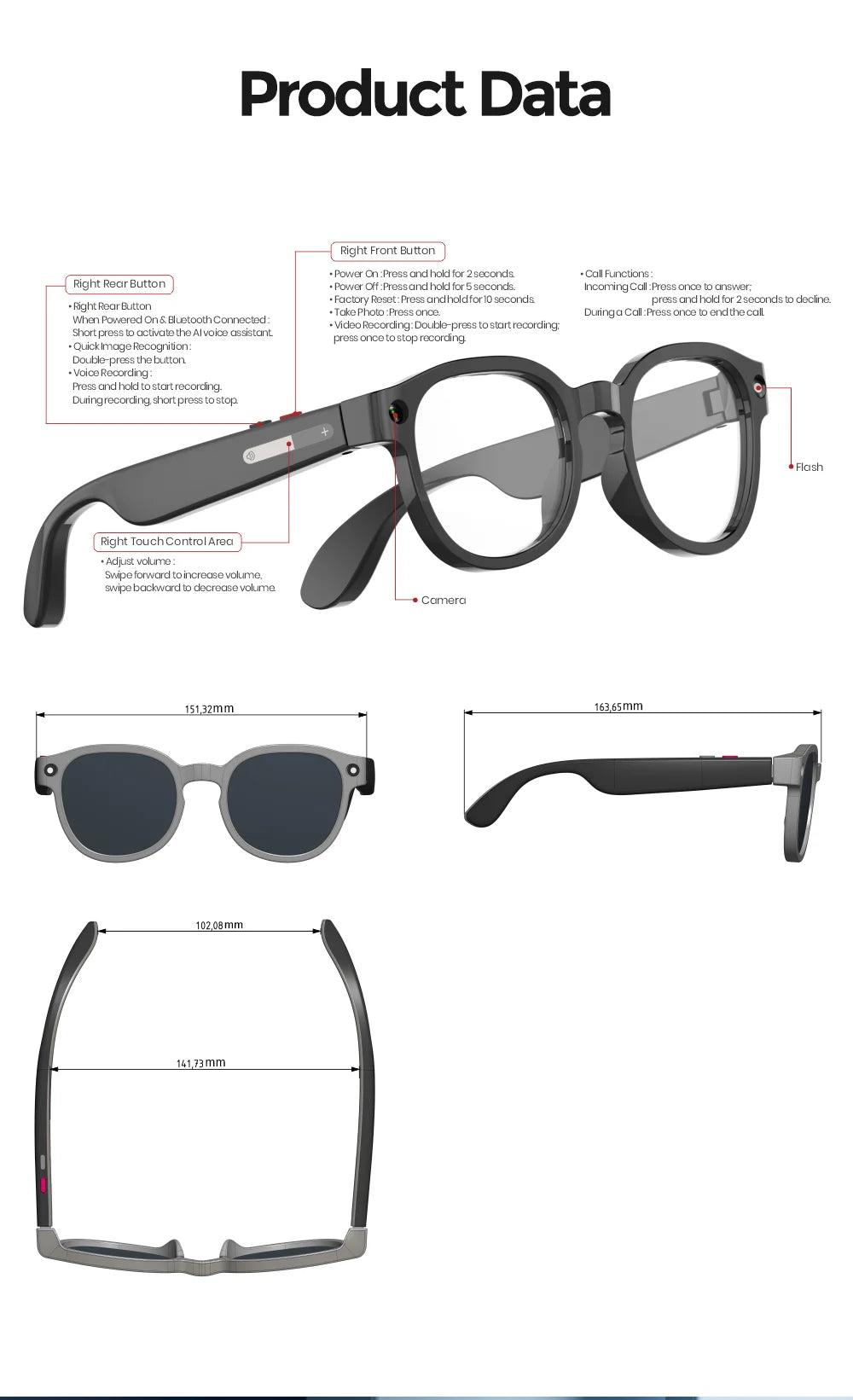 AI Smart Glasses 800W Anti Shake HD Camera Video Recording Languages Translation Sunglasses Bluetooth Call Music Play Man Women