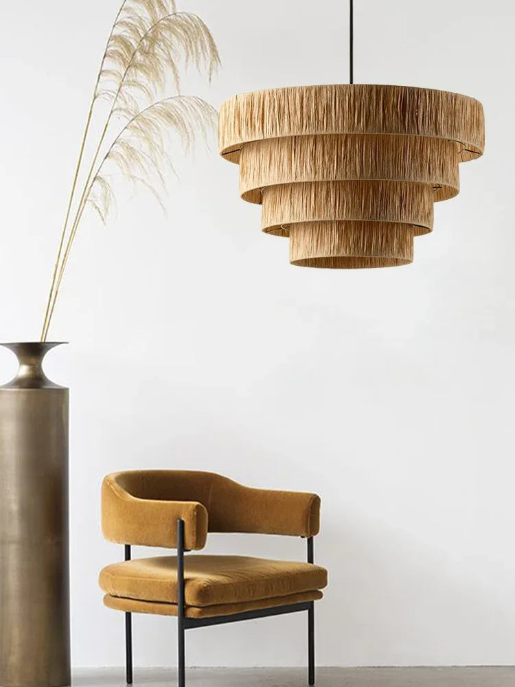 Golden Editions Designer Chandelier woven Rattan Straw Pendant Lights large Rattan lighting suspension wabi sabi Restaurant lamp