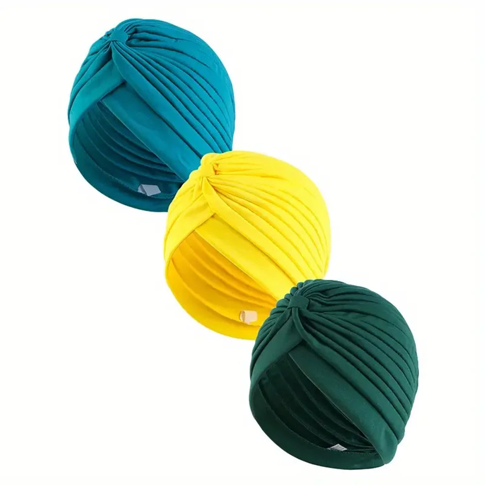 3pcs/set Fashion Ladies Twisted Turban Elastic Muslim Hijab Cap Solid Color Stretch Head Wrap Soft Chemo Beanie Head Cover