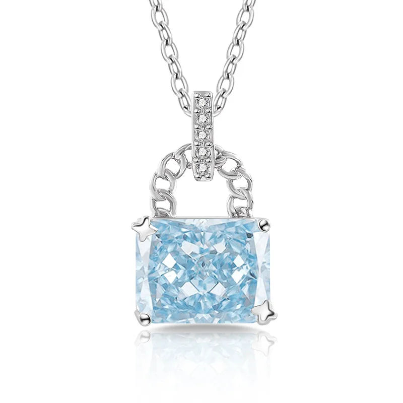 925 Sterling Silver Elegant Fashion High Carbon Diamond Ice Flower Cut Small Lock Pendant Necklace Daily Versatile