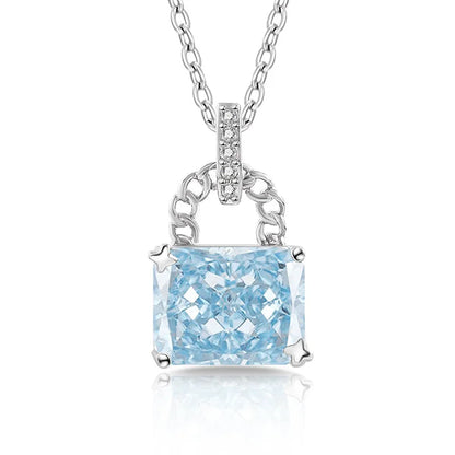 925 Sterling Silver Elegant Fashion High Carbon Diamond Ice Flower Cut Small Lock Pendant Necklace Daily Versatile