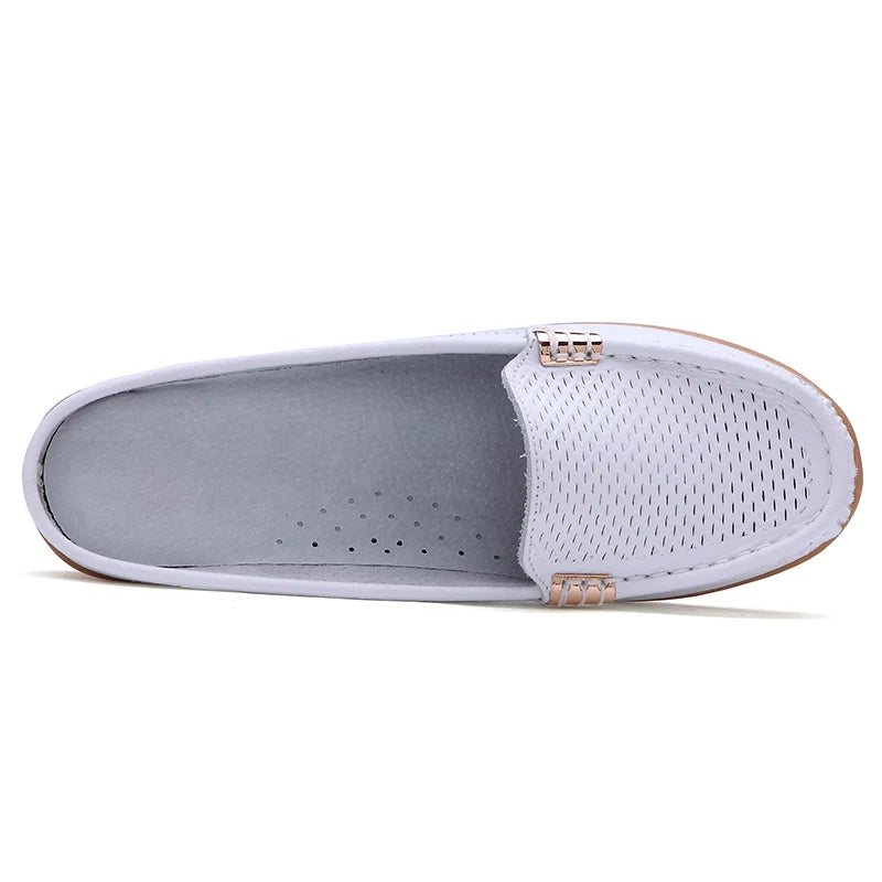 Women Casual Shoes Hollow Out Lady Half Lofers Genuine Leather Flats Moccasins Women Luxury Brand Half Slippers Zapatillas Mujer