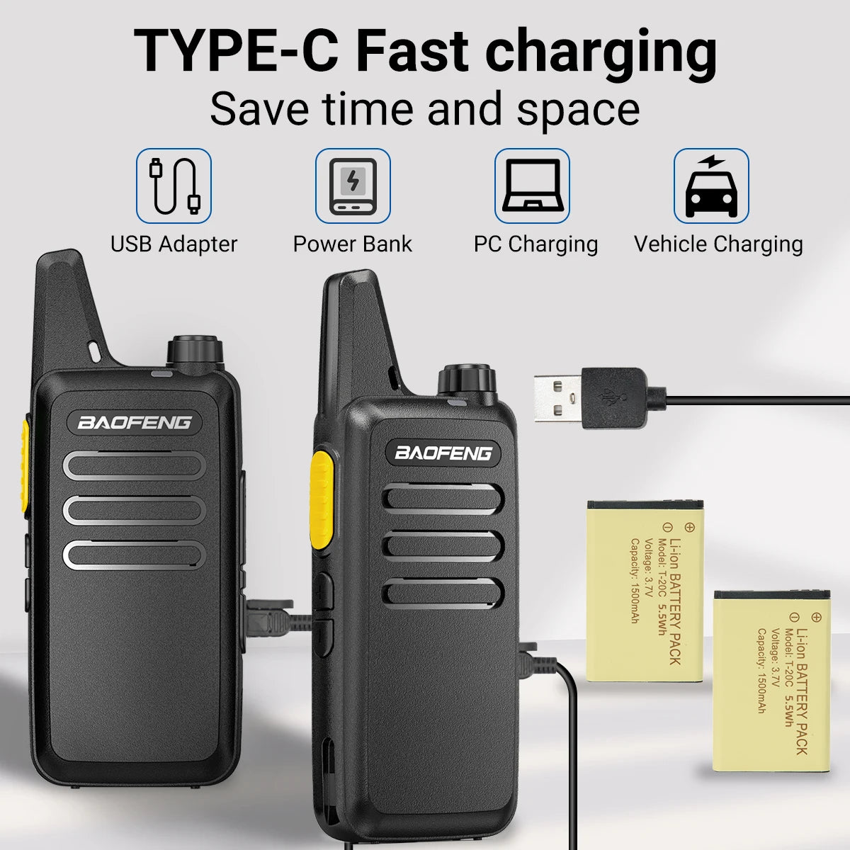 2/4PCS Mini Walkie Talkie Baofeng BF-T20D Portable Two Way Radio Charging USB VOX For BF-C9 BF-888S for Station Hotel Hunting