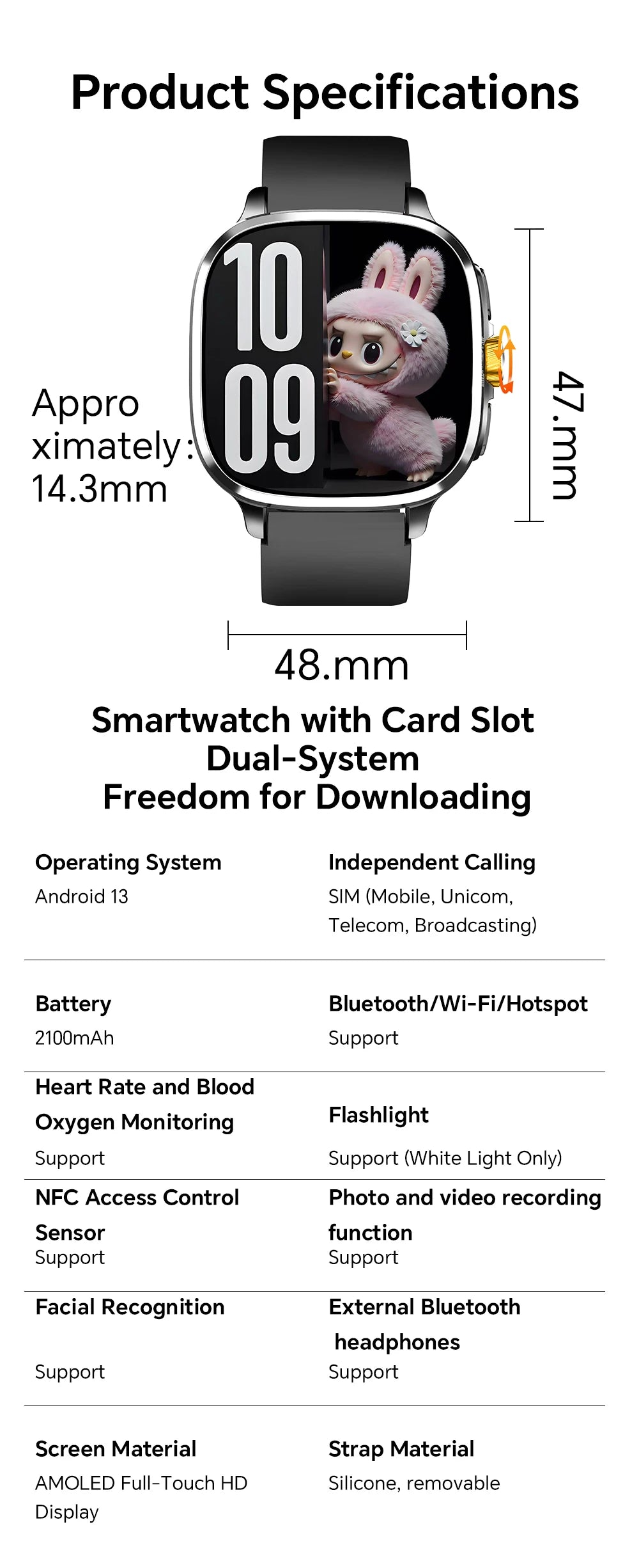 Global Version Smartwatch 2.4 inch Amoled Screen insert Sim Card GPS WIFI 190° Rotating Camera Game Android 13.0 Smart Watch