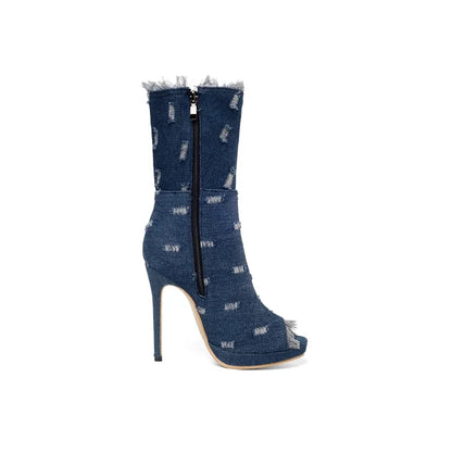 QPLYXCO Ankle Boots Women High Heels11.5cm Super Plus Size 50 51 52 Sexy Fashion Open Toe Party Spring Summer Short Boots 19-18