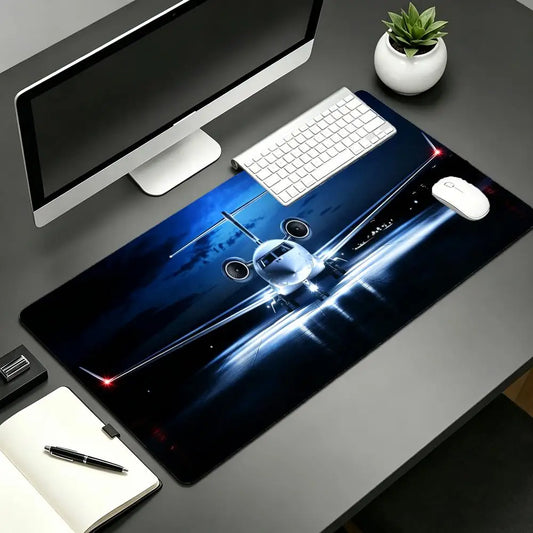 Night View Airplane Mouse Pad Large Computer Office Game Table Mat Rubber Anti-slip Stitched Keyboard Mats 90x40 XXL Desk Pads