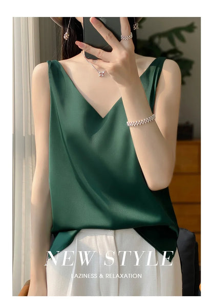 New Lce Silk Satin Camisole Women's Spring/Summer Solid Color Sleeveless Sexy Comfortable Silk Underwear Vest RW-D09