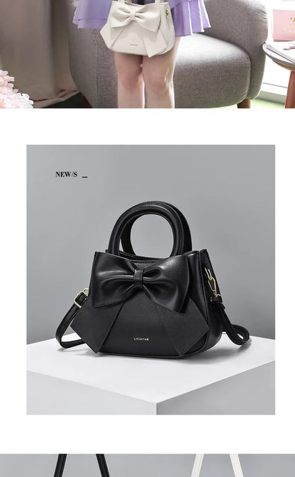 New Fashion Casual Handbags for Women Cute Bow Black White Blue PU Handbags Trendy Daily Shoulder Underarm Bags Bolsa Feminina