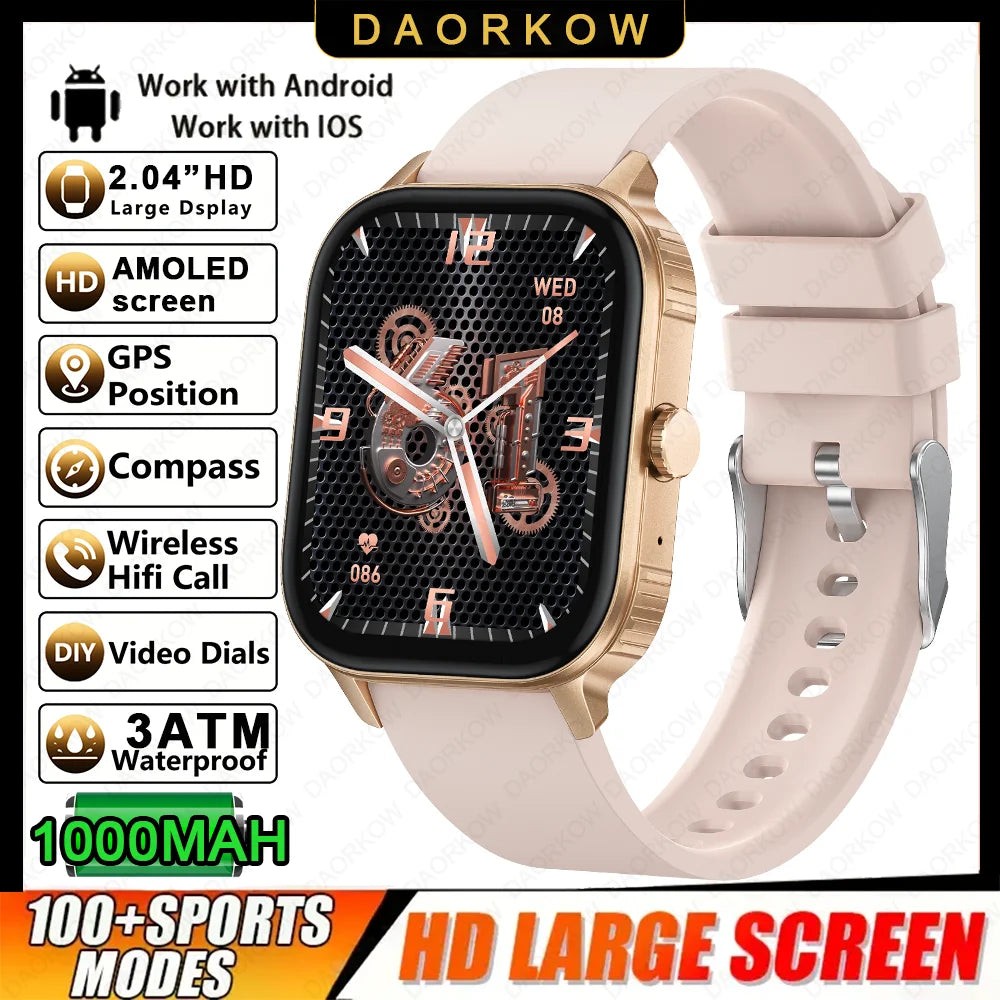 2026 1000mAh Large Battery 2026 New 2.04" HD Display Health Monitor Smart Watch Bluetooth Call IP68 Waterproof Sports Smartwatch