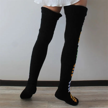 2025 New Womens Autumn Winter Thigh Socks Extra Long Ethnic Crochet Knit Stockings Over Knee Socks Hot Sale